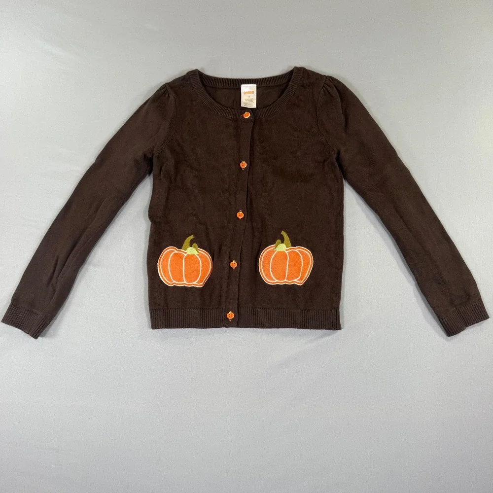 Gymboree Brown Pumpkin Cardigan Sweater Size 8 Girls Fall Thanksgiving Cotton